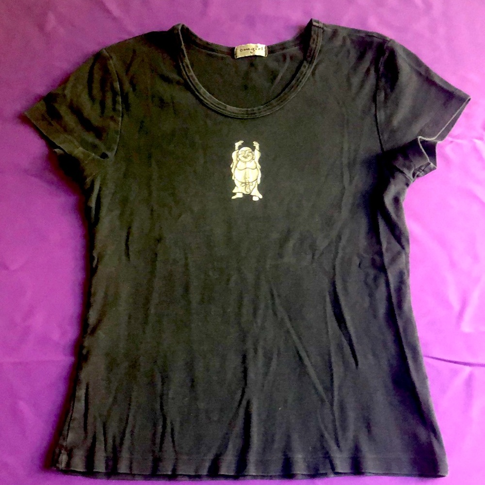 Omgirl Black T Shirt with Silver Buddha